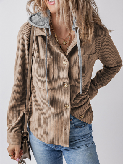 Women's Lapel with Buttoned Cardigan with Shirt Jacket