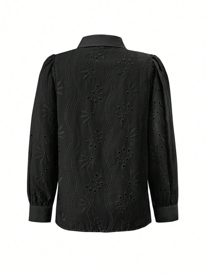 New Single Breasted Solid Color Embroidered Long Sleeve Lapel Shirt