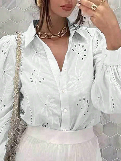 New Single Breasted Solid Color Embroidered Long Sleeve Lapel Shirt