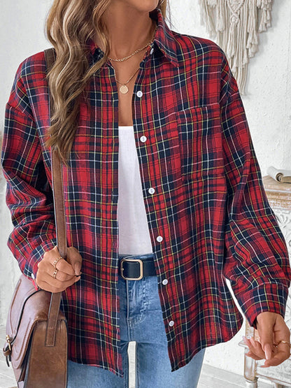 Women's Retro Casual Plaid Check Cardigan Shirt Jacket