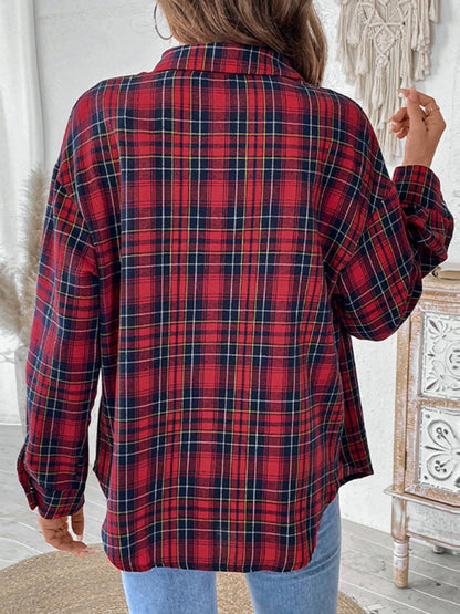 Women's Retro Casual Plaid Check Cardigan Shirt Jacket