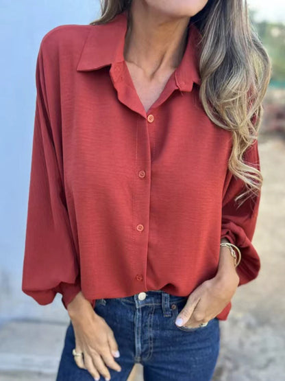 Ladies Lapel Button-Down Shirt Tops