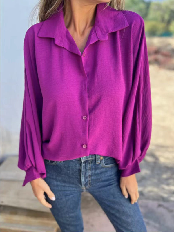 Ladies Lapel Button-Down Shirt Tops