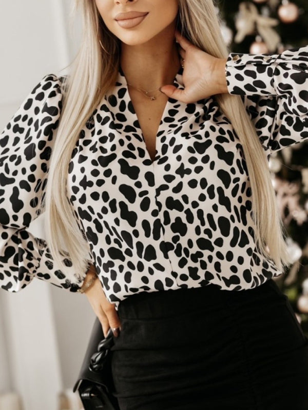 New Fashion Printed Long Sleeve V-Neck Shirt