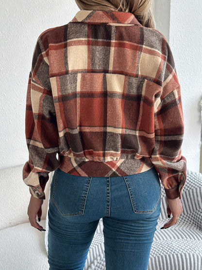 Casual Plaid Long Sleeve Tweed Jacket Coat