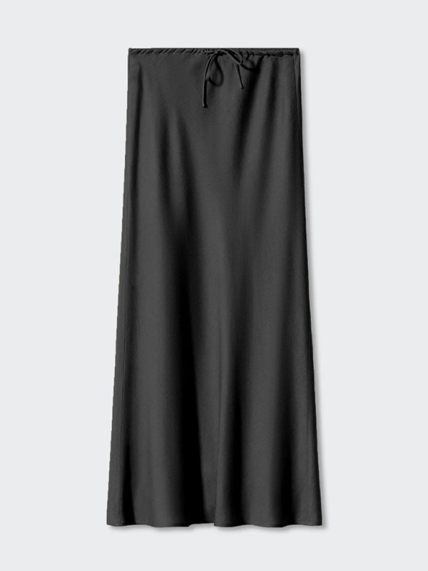 Satin Long Skirt High Waist Drawstring Tie Solid Color Halter Skirt