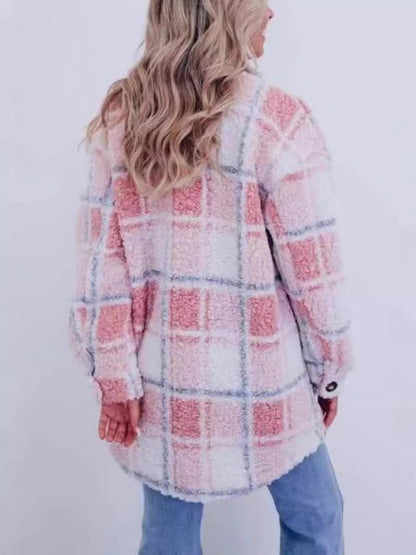 New multi-color plaid warm lapel jacket fashionable and versatile long-sleeved coat