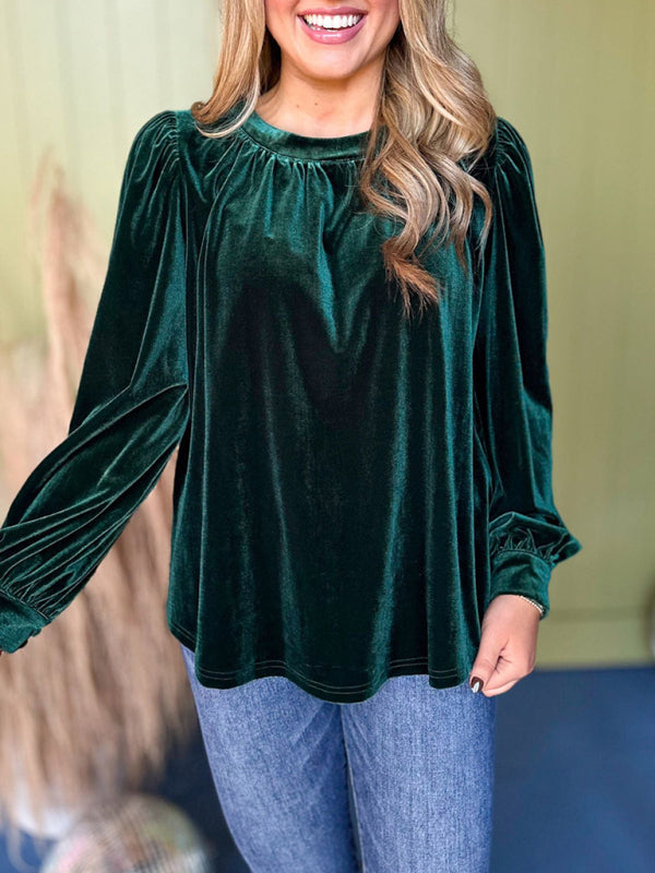 New solid color pullover round neck long sleeve top