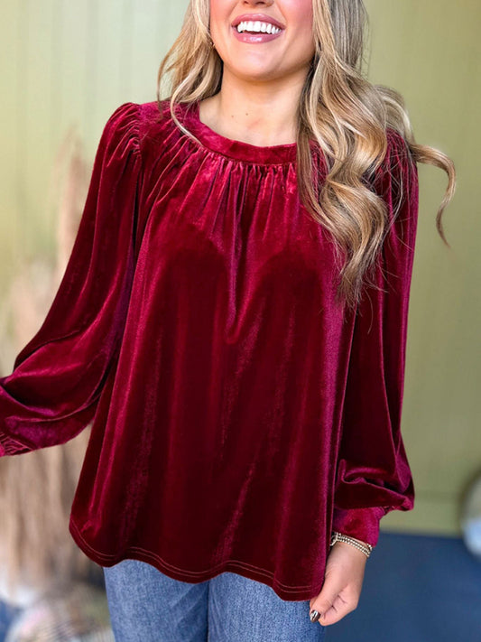 New solid color pullover round neck long sleeve top