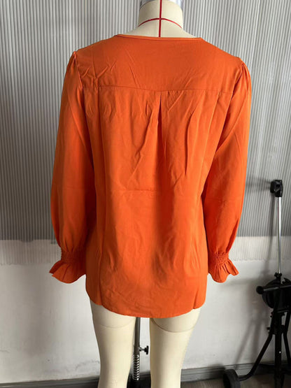 New solid color chiffon shirt V-neck pullover flared long-sleeved top shirt