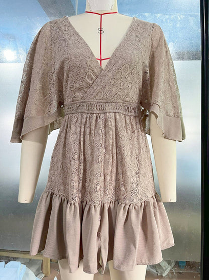 New women's lace patchwork bat sleeve dress