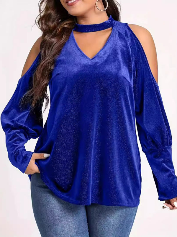 Christmas New Year holiday new style sequined v-neck loose long-sleeved top