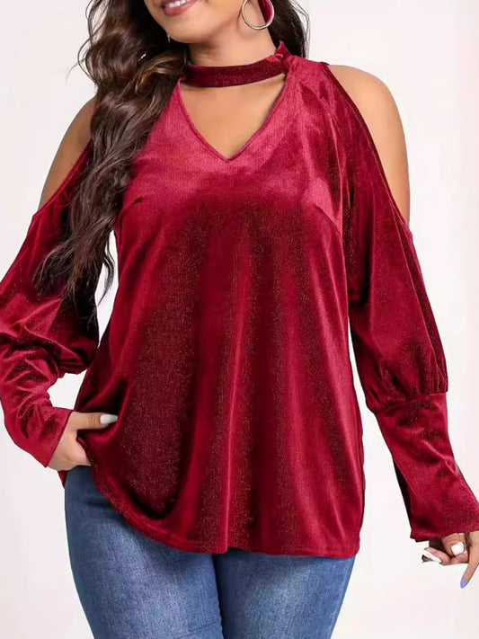 Christmas New Year holiday new style sequined v-neck loose long-sleeved top