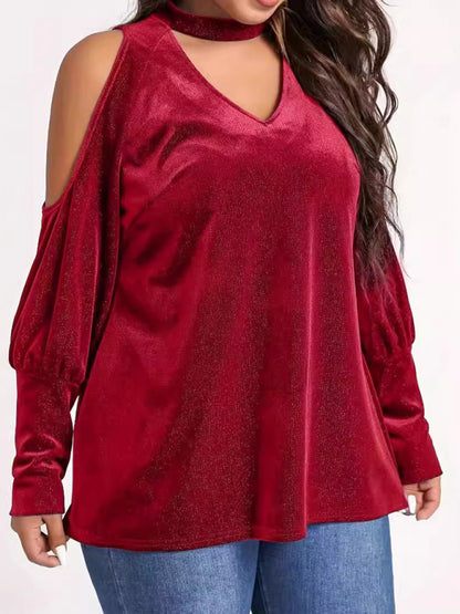 Christmas New Year holiday new style sequined v-neck loose long-sleeved top