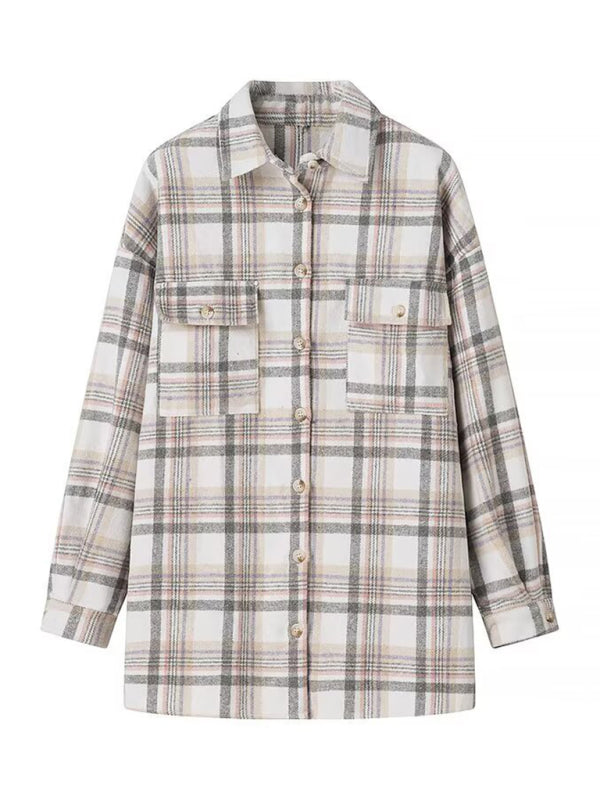 Lapel plaid jacket shirt