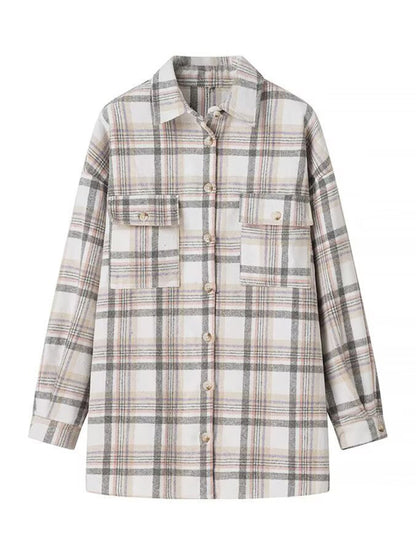 Lapel plaid jacket shirt