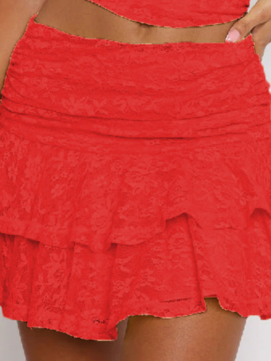 New multi-layer cake lace stacked skirt hot girl solid color sexy lace skirt