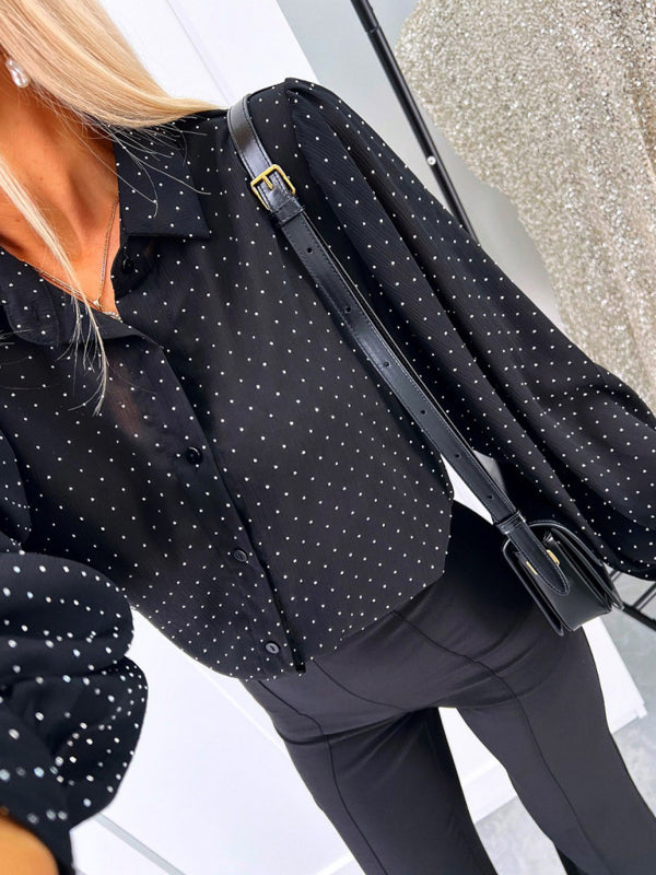 Long-sleeved polka dot loose-fitting design shirt top