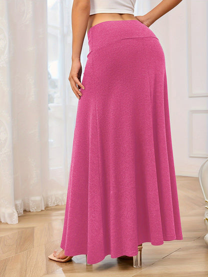 Casual solid color knitted A-line slightly stretch skirt