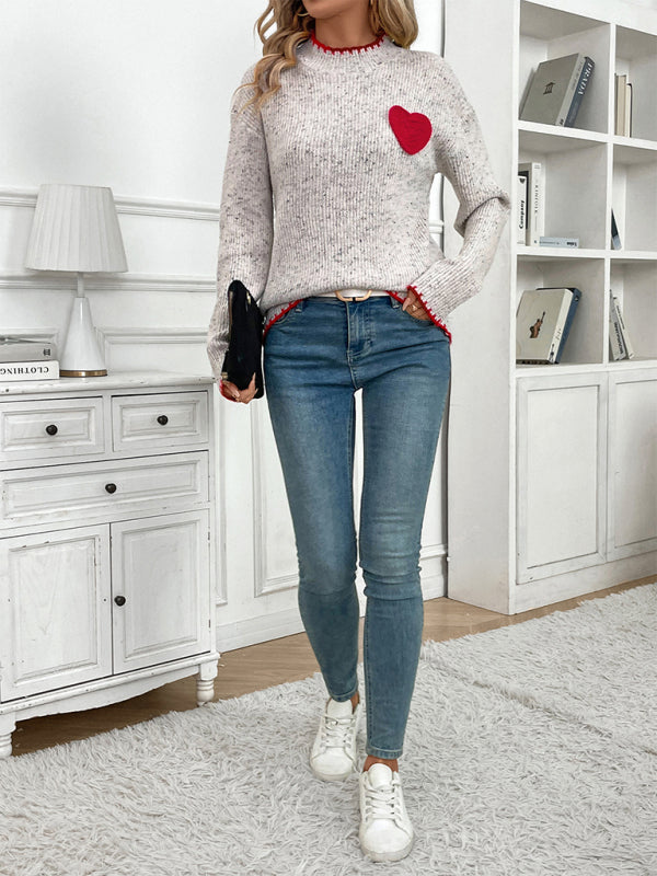 New Half Turtleneck Valentine's Day Heart Pattern Sweater