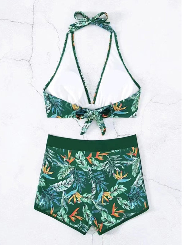 Splicing print halter neck split bikini bikini sexy high waist swimsuit