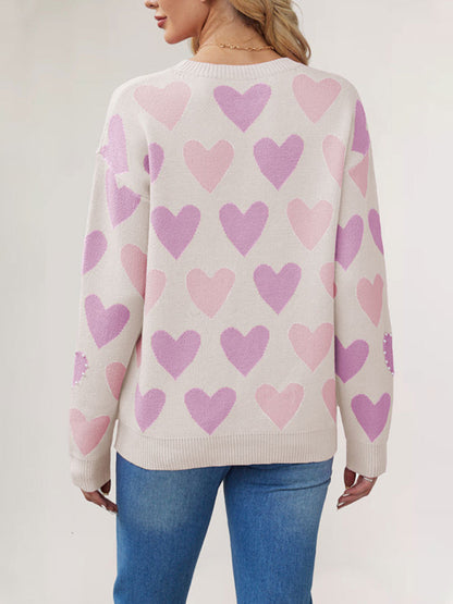 Valentine's Day Love Peach Pullover Round Neck Hand-beaded Craft Knitted Sweater