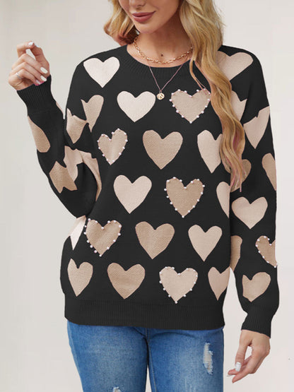 Valentine's Day Love Peach Pullover Round Neck Hand-beaded Craft Knitted Sweater