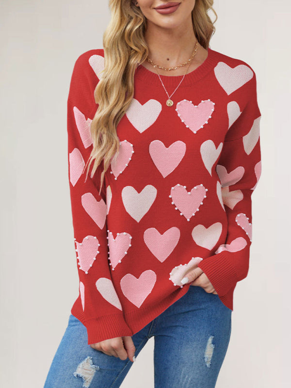 Valentine's Day Love Peach Pullover Round Neck Hand-beaded Craft Knitted Sweater