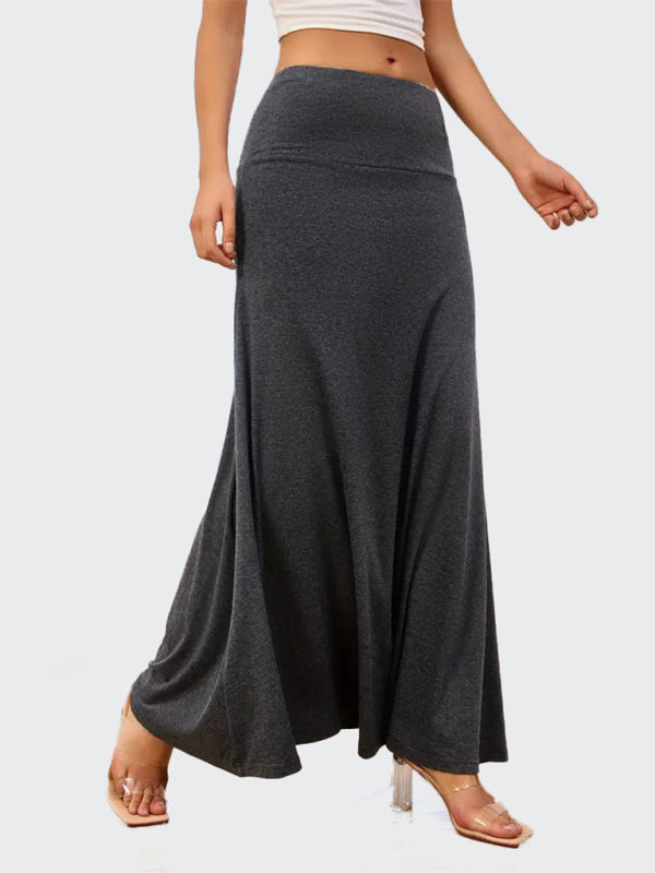 Solid color a-line knitted skirt