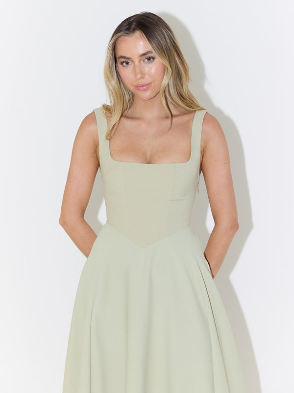 New Simple Sexy Solid Color Strap Midi Dress