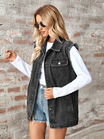 New Washed Denim Loose Vest Waistcoat Cardigan Top