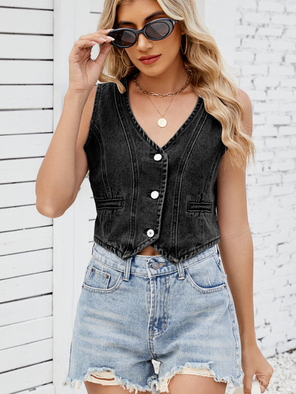 Washed Denim Vest Hot Girl Vest Top