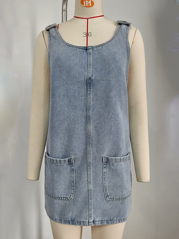 New Washed Denim Overalls Suspender Dress