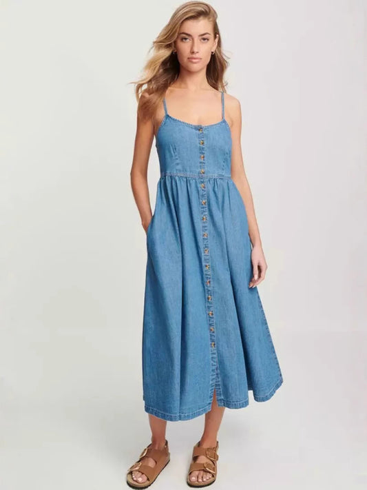 Fashionable Denim Suspender Dress for Women