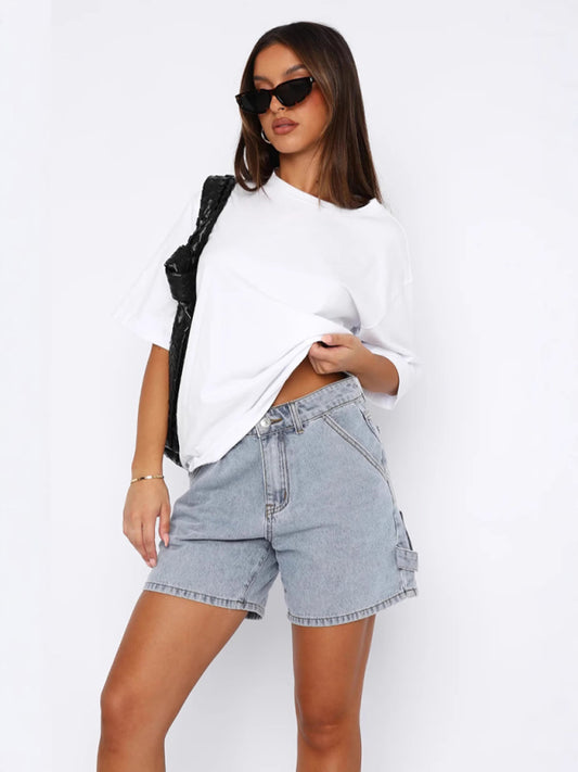 New casual denim straight shorts