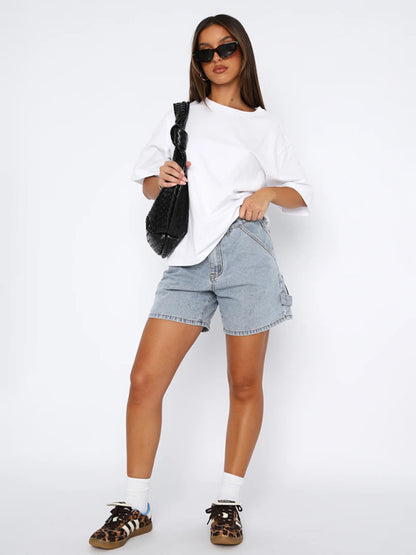 New casual denim straight shorts