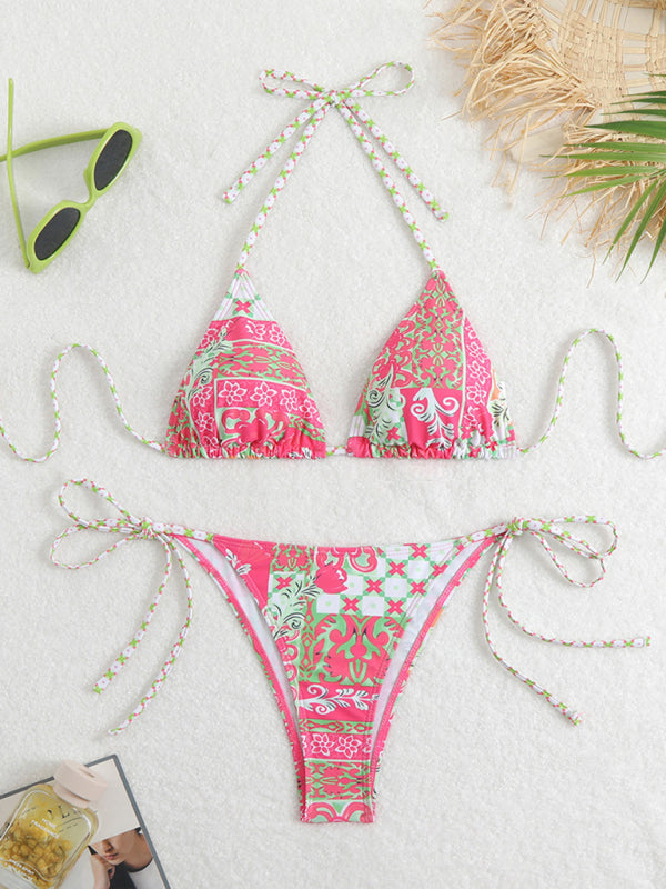 New style printed split bikini triangle lace sexy bikini