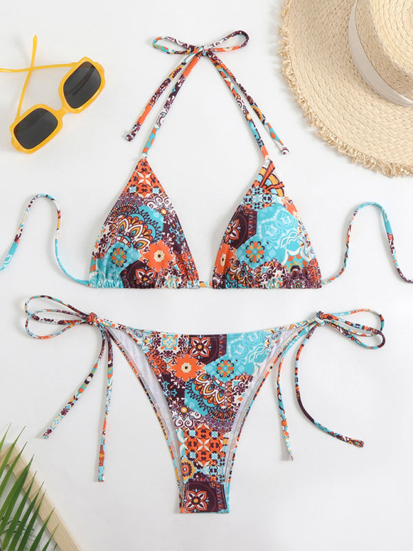 New style printed split bikini triangle lace sexy bikini