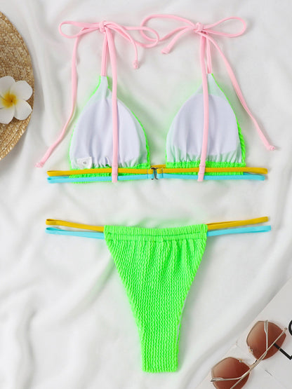 Sexy Thong Two-Piece Swimsuit Colorful Multi-String Swimsuit