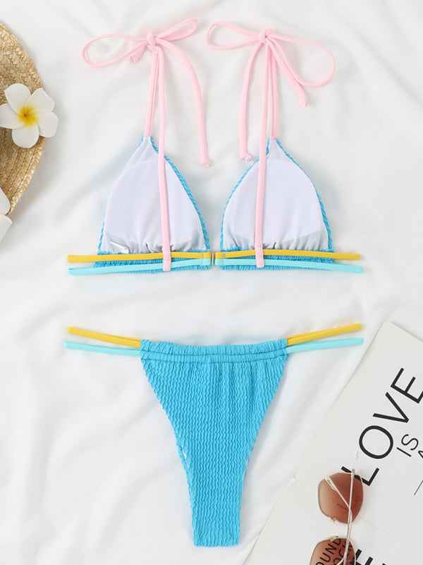 Sexy Thong Two-Piece Swimsuit Colorful Multi-String Swimsuit