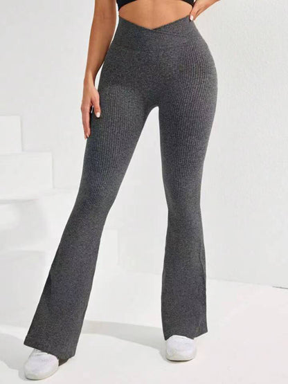 Cross Waist Threaded Flared Seamless Yoga Pants