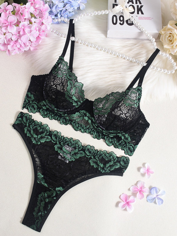 Contrast color lace bra sexy lingerie set