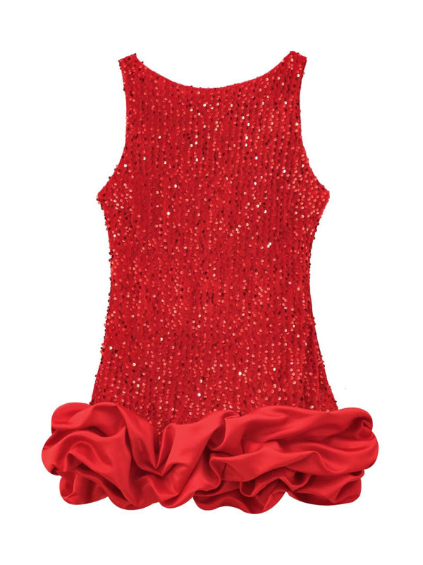 New Fashion Sequin Sleeveless Suspender Short Dress