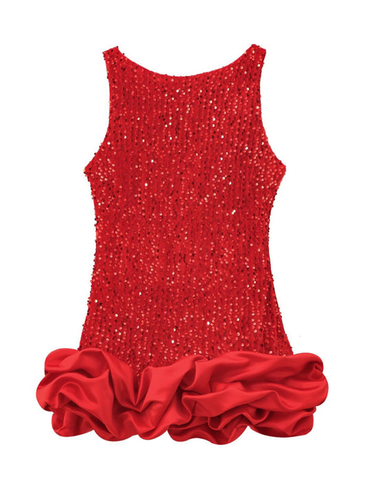 New Fashion Sequin Sleeveless Suspender Short Dress