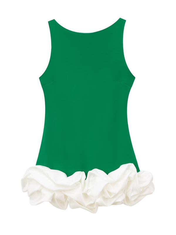 New Fashion Contrast Color Sleeveless Short Dress