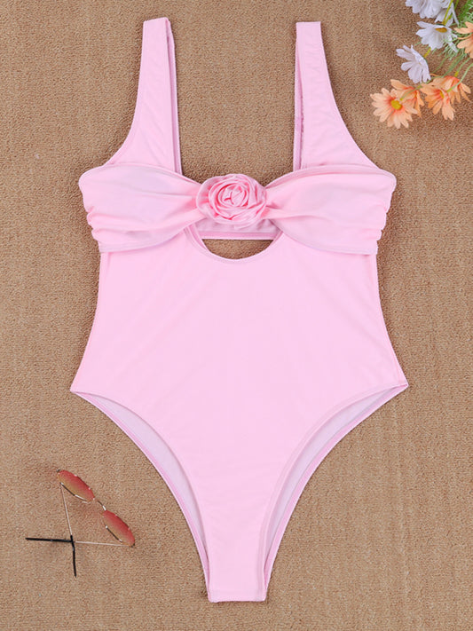 Solid color one-piece swimsuit sexy 3D flower two-piece bikini beach bikini