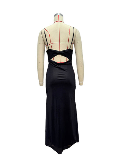 Women's slim-fit suspender dress with contrasting floral print