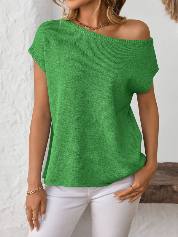 Women's knitted Y2K pullover solid color top