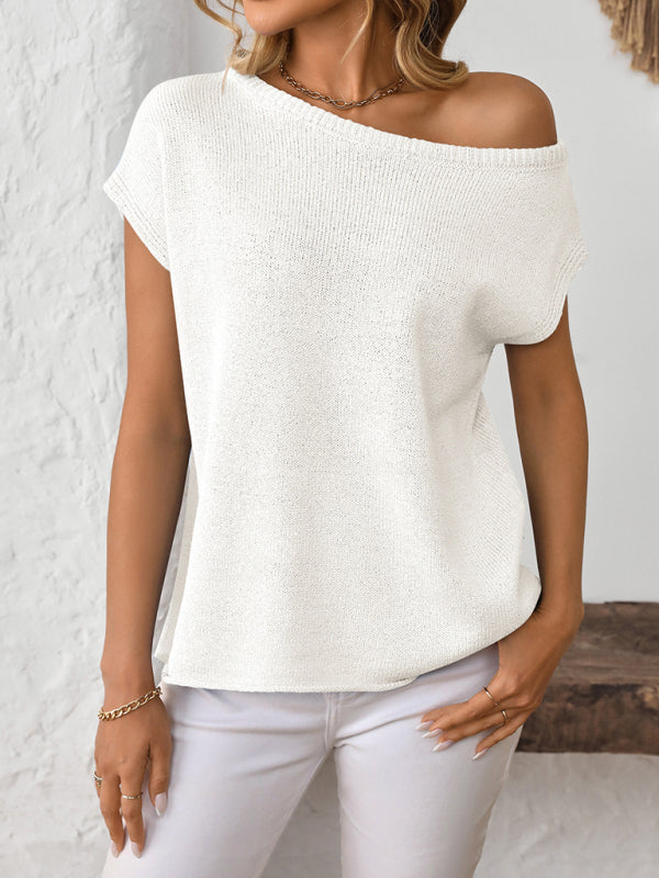 Women's knitted Y2K pullover solid color top