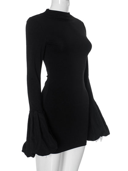 Women's round neck long sleeve puff sleeve dress